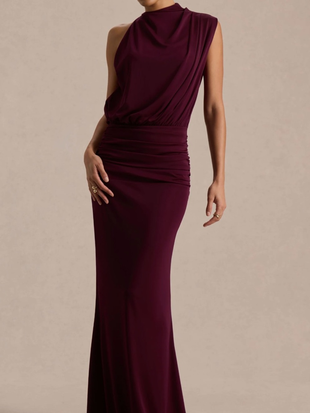 Club L London Umaira High Neck Burgundy Gown